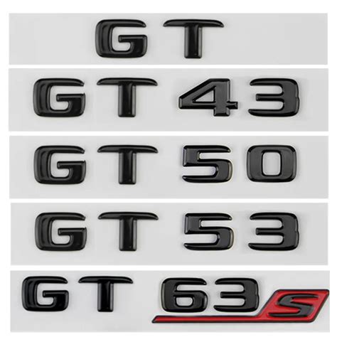 3d ABS Glossy Black Letters Car Rear Trunk Badge Logo GT GT43 GT50 GT53 GT63S Emblem For ...