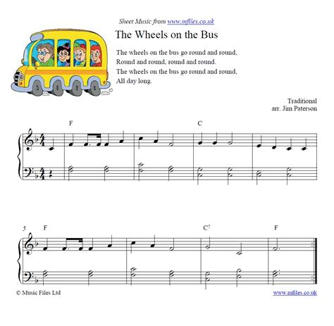 The Wheels on the Bus: a traditional Children's Song - download PDF Sheet Music, midi & mp3 files