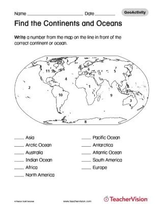 Find the Continents and Oceans (Geography Printable, 1st-8th Grade ...