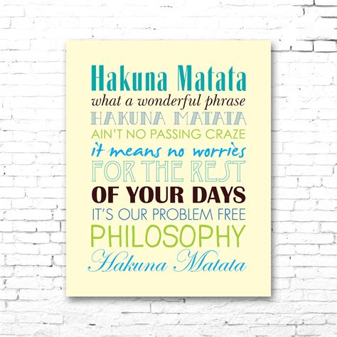 LION KING Hakuna Matata PRINTABLE Lyrics Artwork