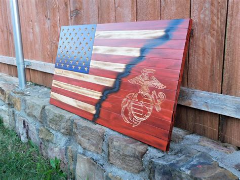 Marine Corps Wooden Flag 19.5x37 Veteran Made USMC Flag - Etsy | Rustic american flag, Rustic ...