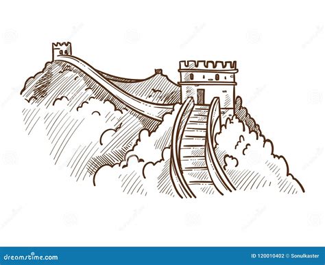 Vector Badaling, China Postcard. Entrance To The Most Visited Section Of The Great Wall Of China ...