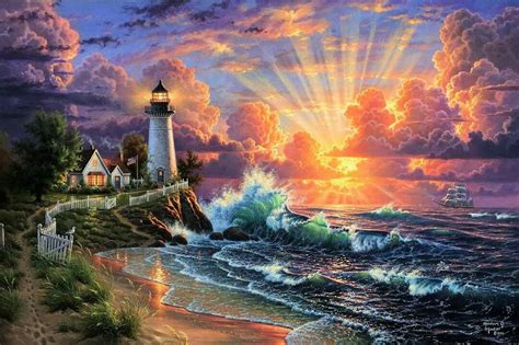 Light house sunrise | Lighthouse painting, Scenery, Lighthouse pictures