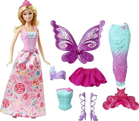 Barbie Doll with 3 Fantasy Outfits & Accessories, Including Mermaid ...