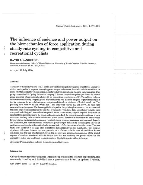 (PDF) The influence of cadence and power output on the biomechanics of ...