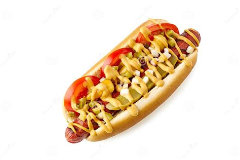 Chicago Style Hot Dog with Sport Peppers on White Stock Image - Image of junk, food: 150159149