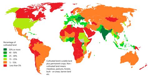 Percentage of cultivated (agricultural) land by country : r/MapPorn