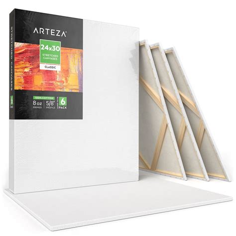 Arteza Stretched Canvas, Classic, White, 24"x30", Large Blank Canvas ...