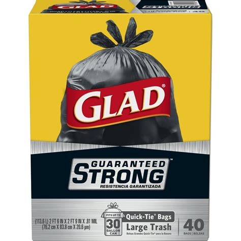 Glad Quick Tie Extra Strong Large Trash Bags, 30 Gallon, 40 Bags - Walmart.com - Walmart.com