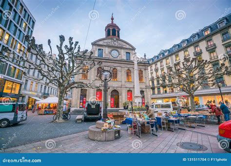 GENEVA, SWITZERLAND - February 6, 2018: Old Town Geneva City at Night ...