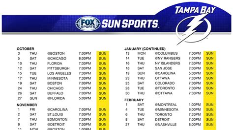 Tampa Bay Lightning Game Schedule