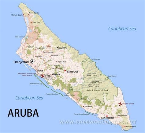 Aruba Map; Geographical features of Aruba of the Caribbean ...