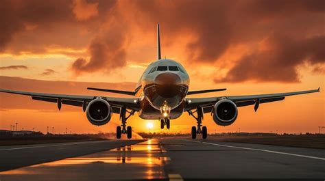 Premium AI Image | Airplane Landing at Sunset