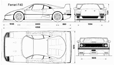 Ferrari F40 Blueprint - Download free blueprint for 3D modeling