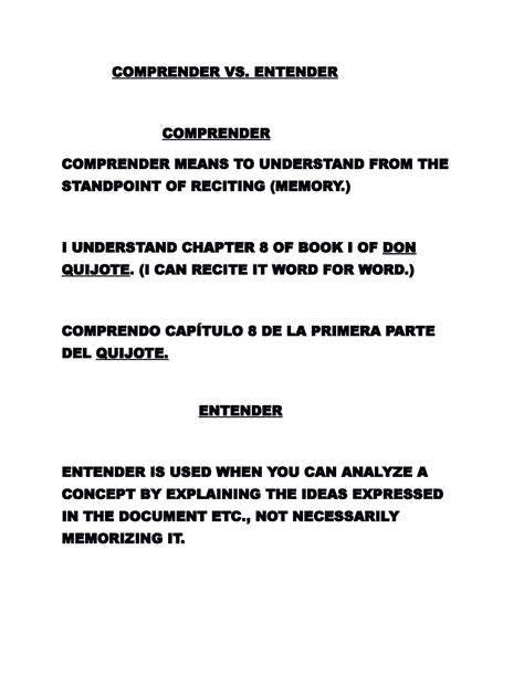 YEAR 44- Comprender VS. Entender - COMPRENDER VS. ENTENDER COMPRENDER COMPRENDER MEANS TO ...