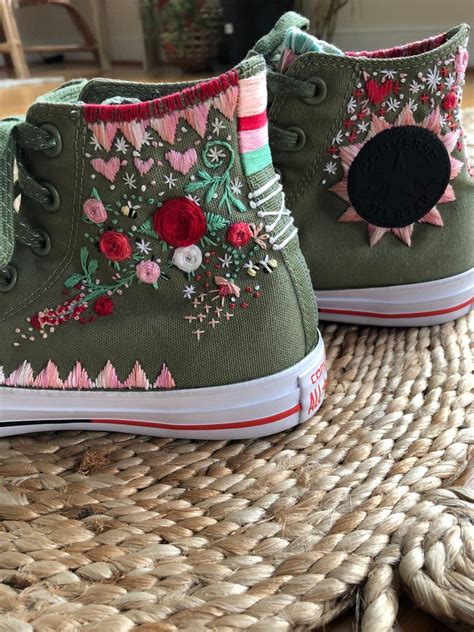 Embroidered Floral Converse Sneakers Womens Size 8 High Top | Etsy