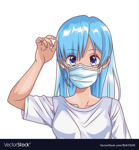 Woman using face mask anime character Royalty Free Vector