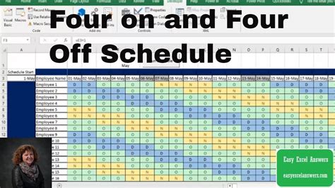 Four on and Four off schedule in Excel - YouTube