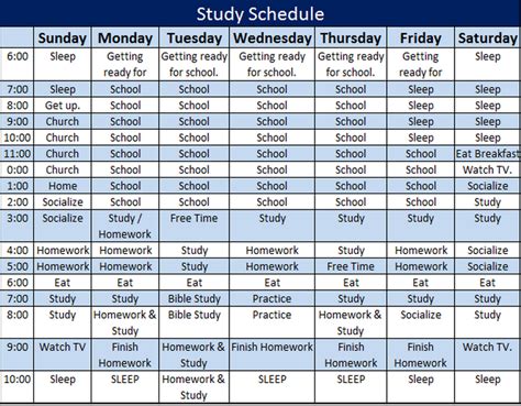 Study Schedule Template - 5 Free Templates - Schedule Templates