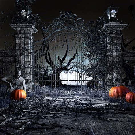 New Halloween Pumpkin Cemetery Theme Photography Backdrop Sale