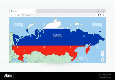 Browser window with map of Russia, searching Russia in internet. Modern browser window template ...