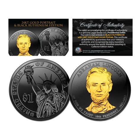 Black RUTHENIUM 2010 Abraham Lincoln Presidential $1 Dollar U.S. Coin with 24K Gold Clad Lincoln ...