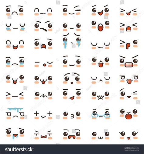 Kawaii Cute Smile Emoticons Japanese Anime Stock Vector (Royalty Free ...