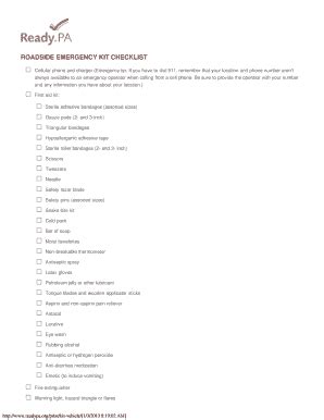 Fillable Online ROADSIDE EMERGENCY KIT CHECKLIST Fax Email Print ...