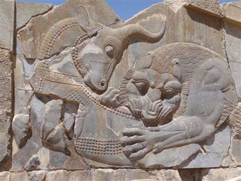 Bas-Relief of Lion Attacking Bull - Persepolis - Central Iran | Lion ...