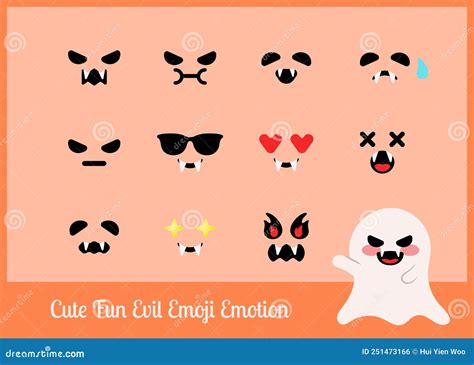 Funny Creepy Spooky Evil Skull Ghost Emoji Face Emotion Emoticon Vector Illustration ...