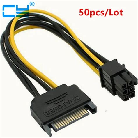 50PCS Brand NEW SATA Power 15Pin To 6Pin PCI E Graphics Video Card 6pin to sata power cable 6pin ...