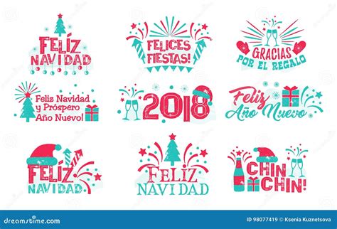 Happy new year Spanish set stock vector. Illustration of abstract - 98077419