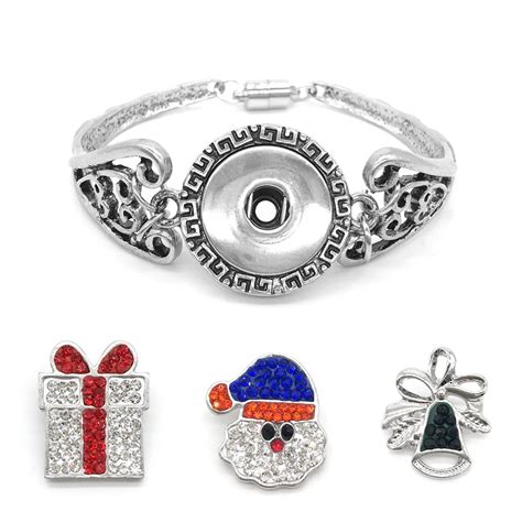 3 Piece Christmas Snaps With Snap Button Bracelets 18mm Snap Jewelry ...