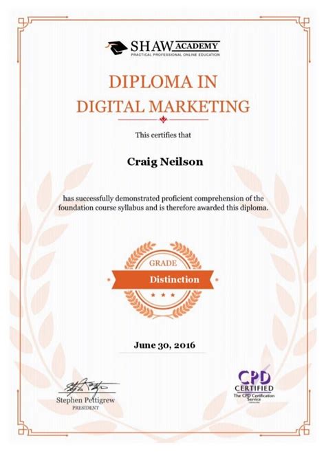 Digital Marketing Diploma Certificate