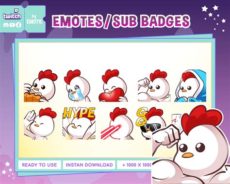 Cute Chibi Chicken Emotes Twitch Emotes Youtube Emotes Discord Emotes Facebook Stickers for ...