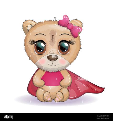 Cute cartoon bear with big eyes in a superhero cloak, concept of ...