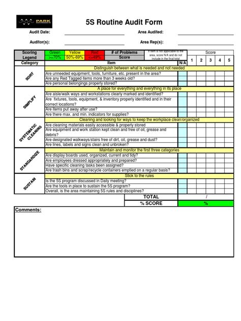 5S Audit Form