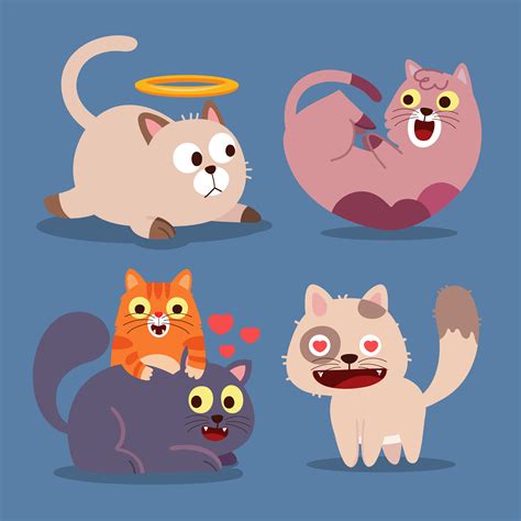 Cute cats. Happy animals, funny kitten smiling mouth cat. Animal character cartoon vector ...