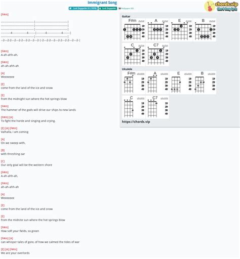 Hợp âm: Immigrant Song - cảm âm, tab guitar, ukulele - lời bài hát | chords.vip