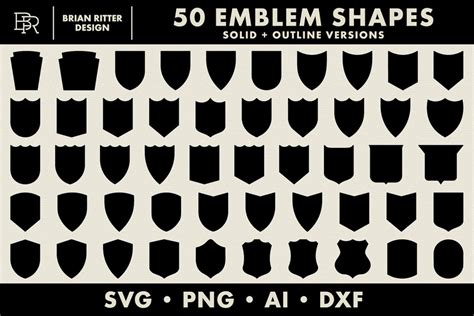 50 Emblem Shapes Badge Shield Crest PNG SVG DXF Digital Art Printable ...