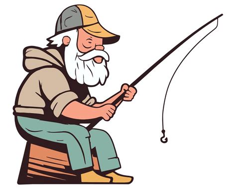 the character of an old man in a cap sits with a fishing rod and fishes for his pleasure. flat ...