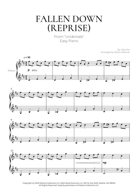 Fallen Down (arr. Pedro Merendi) by Toby Fox Sheet Music for Easy Piano at Sheet Music Direct