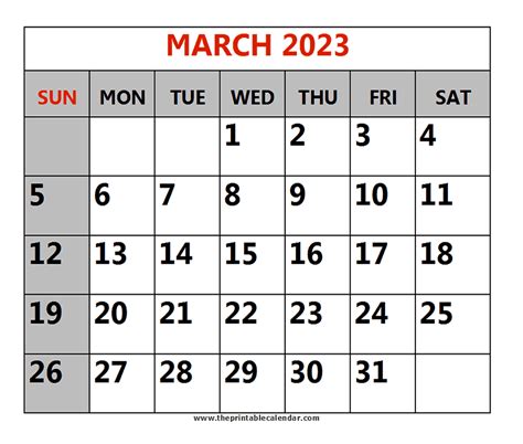 March 2023 printable Calendars