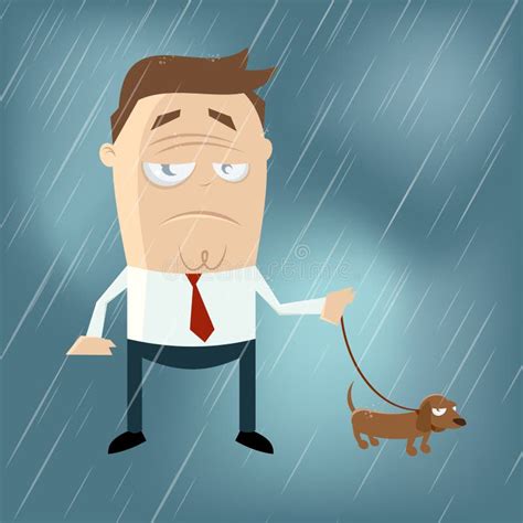 Funny Cartoon Man With Dog On A Rainy Day Stock Vector - Image: 33937519