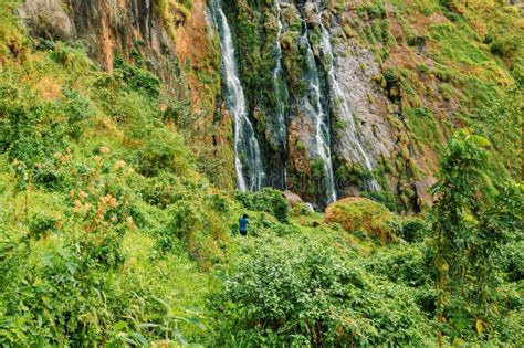 A Hiker Against Wanale Waterfall in Wanale Hill in Mbale Town in Uganda ...