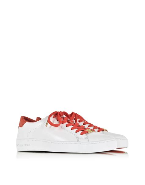 Lyst - Michael Kors Irving White/mandarin Leather Sneaker in White