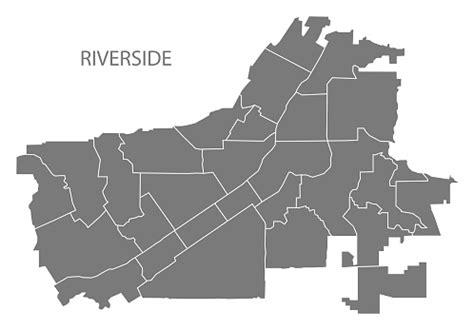 Riverside California City Map With Neighborhoods Grey Illustration Silhouette Shape Stock ...