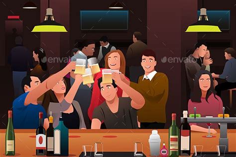 Young People in a Bar | Beer illustration, People having fun, Beer art