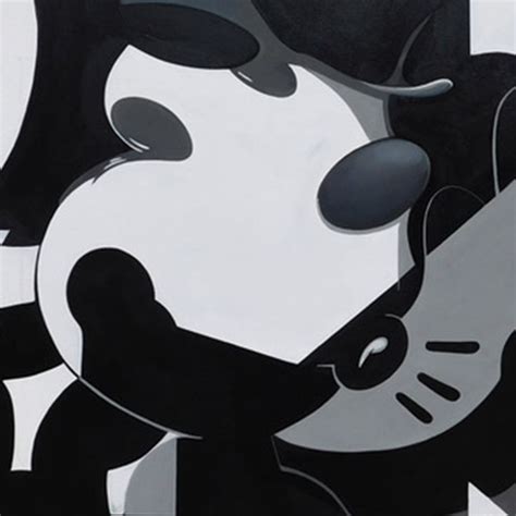 an abstract painting with black and white shapes on it's face ...