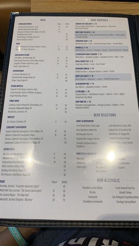 Menu at Surf Woburn restaurant, Woburn